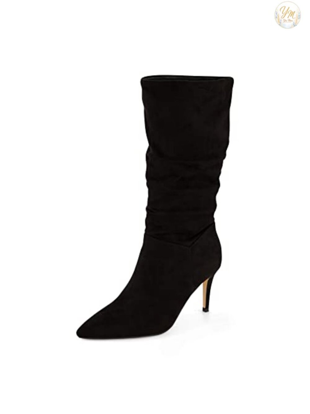 Vegan Suede Mid-Calf Scrunch Boot | Pointed Toe Stiletto Heel Memory Foam Wide